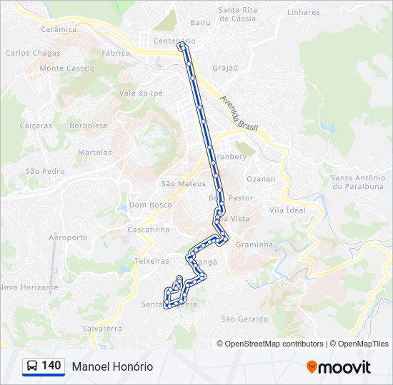 Mapa da linha 140 de ônibus