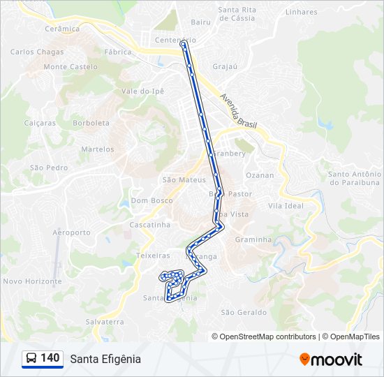 Mapa da linha 140 de ônibus