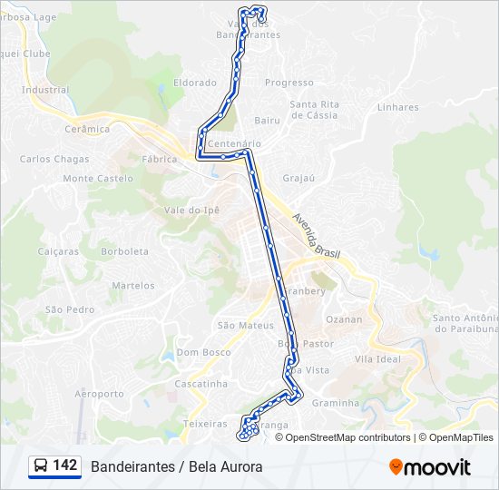 Mapa da linha 142 de ônibus