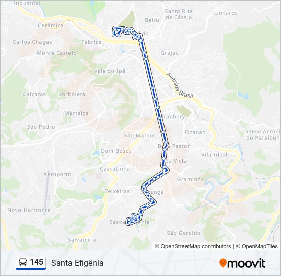 Mapa da linha 145 de ônibus