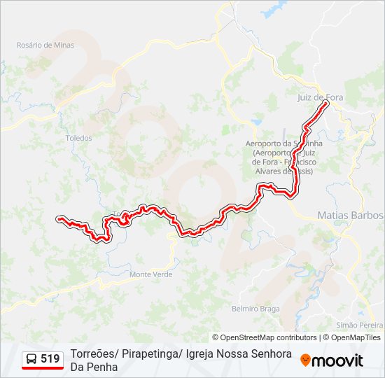 Mapa da linha 519 de ônibus