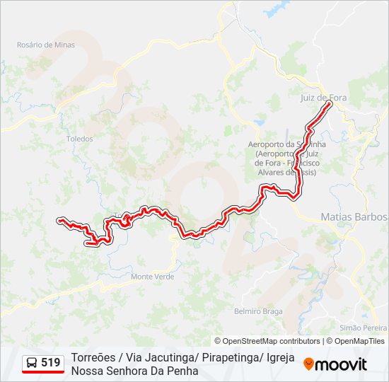 Mapa da linha 519 de ônibus