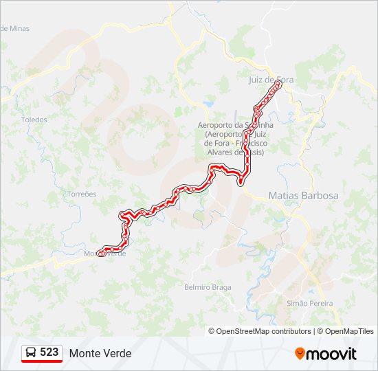 Mapa da linha 523 de ônibus