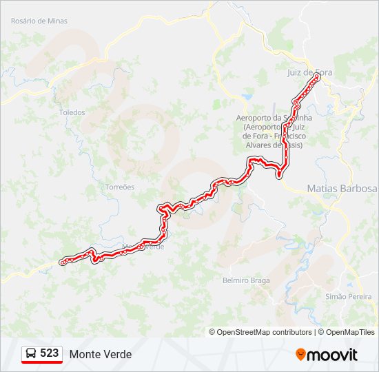 Mapa da linha 523 de ônibus