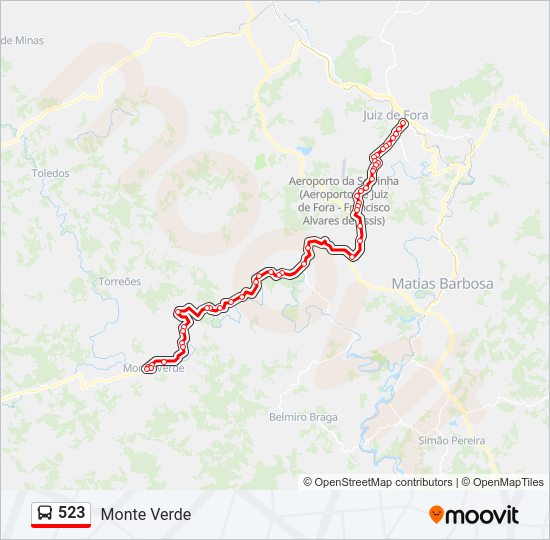 Mapa da linha 523 de ônibus