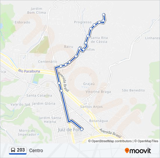 Mapa da linha 203 de ônibus