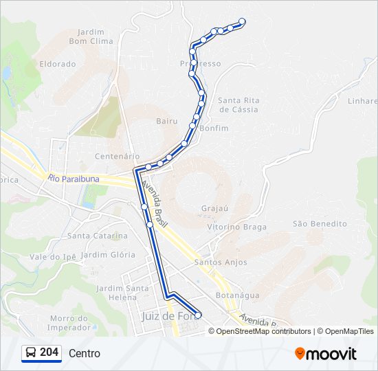 Mapa da linha 204 de ônibus