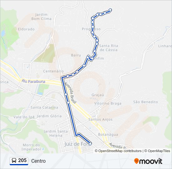 Mapa de 205 de autobús