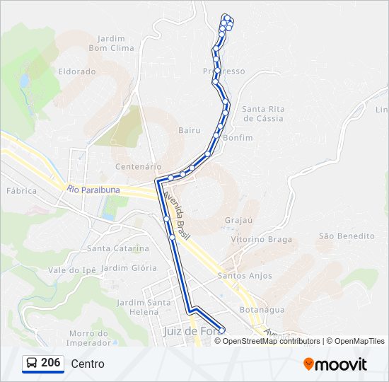 Mapa da linha 206 de ônibus