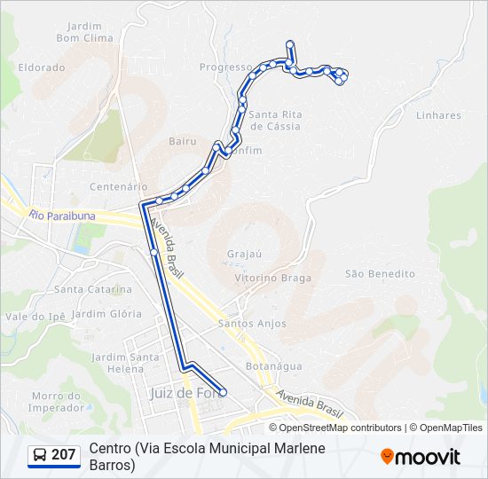 Mapa da linha 207 de ônibus
