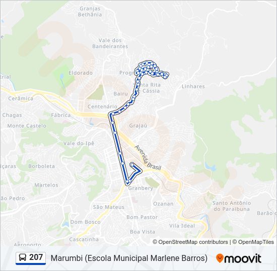 Mapa da linha 207 de ônibus