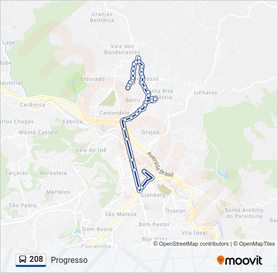 Mapa da linha 208 de ônibus