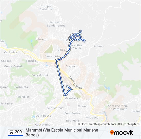 Mapa da linha 209 de ônibus