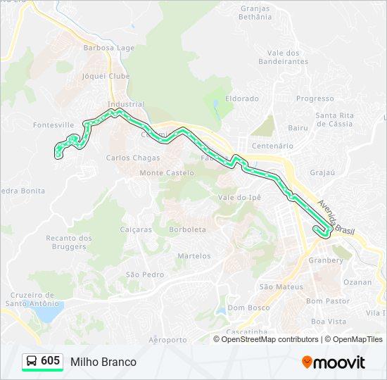 Mapa da linha 605 de ônibus