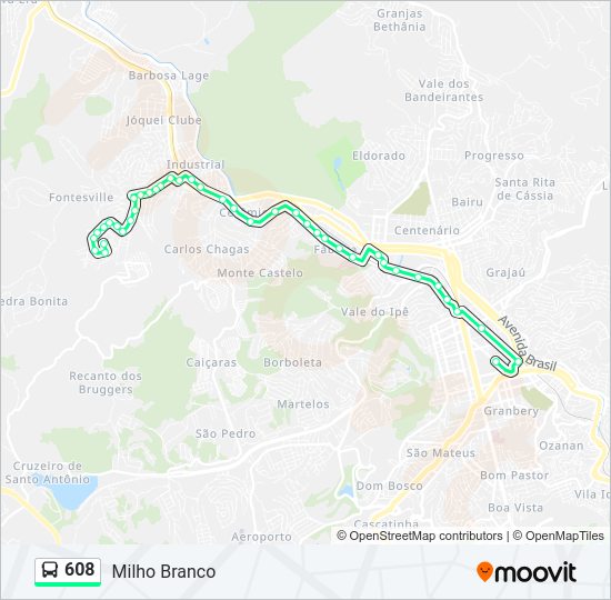 Mapa da linha 608 de ônibus