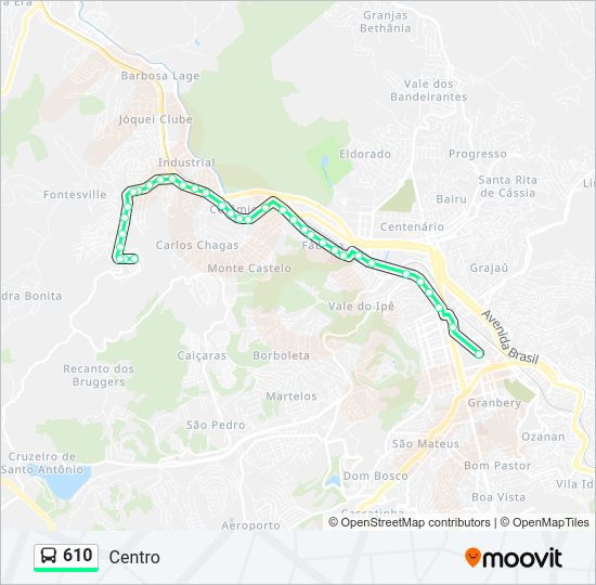 Mapa da linha 610 de ônibus