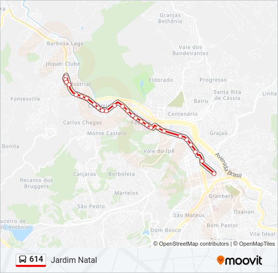 Mapa da linha 614 de ônibus