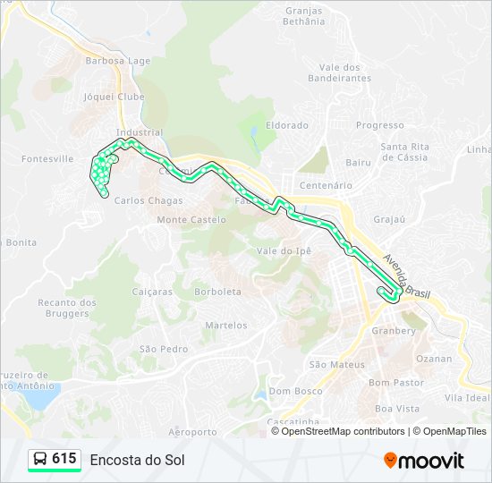 Mapa da linha 615 de ônibus