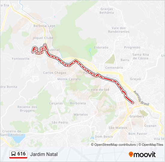 Mapa da linha 616 de ônibus