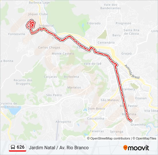 Mapa da linha 626 de ônibus