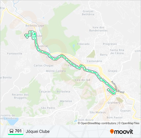 Mapa da linha 701 de ônibus