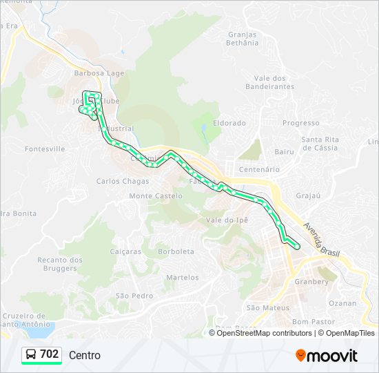 Mapa da linha 702 de ônibus