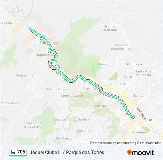 Mapa da linha 705 de ônibus