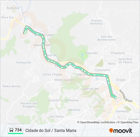 Mapa da linha 734 de ônibus