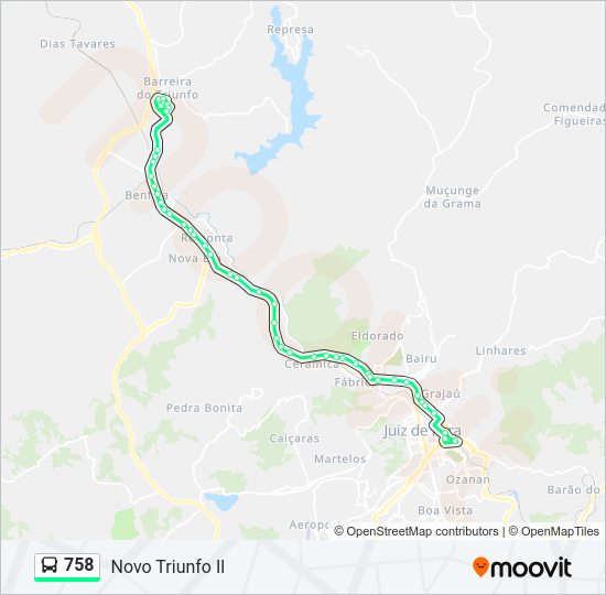 Mapa da linha 758 de ônibus