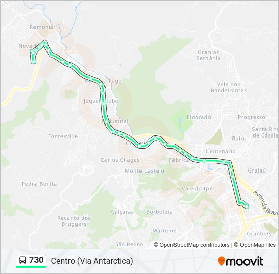 Mapa da linha 730 de ônibus