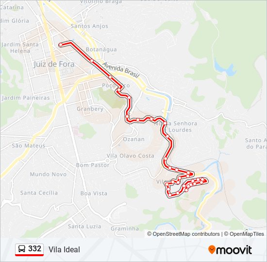 Mapa da linha 332 de ônibus