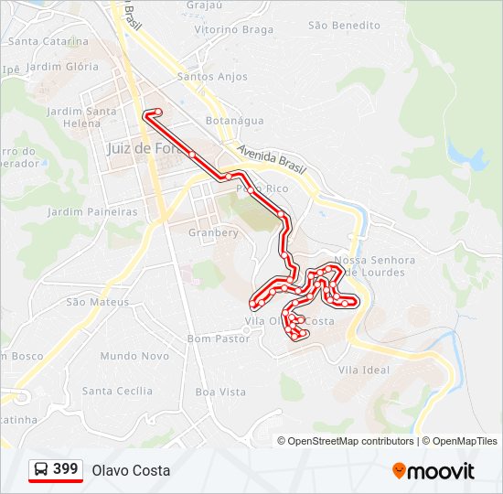 Mapa da linha 399 de ônibus