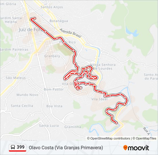 Mapa da linha 399 de ônibus