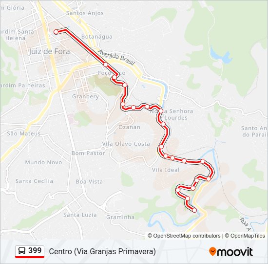 Mapa da linha 399 de ônibus