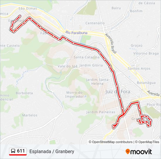 Mapa da linha 611 de ônibus