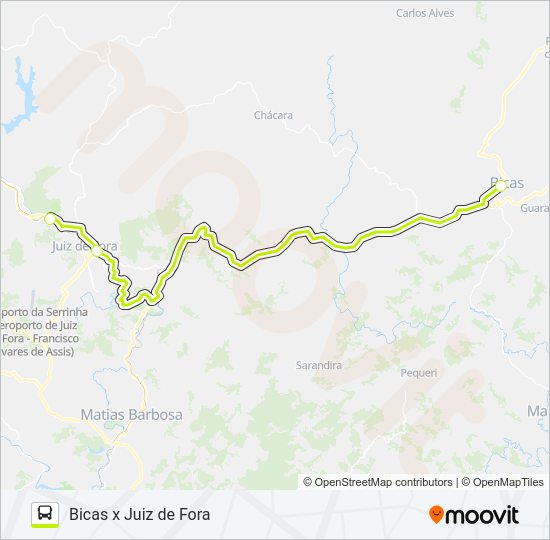 Mapa da linha BICAS X JF de ônibus