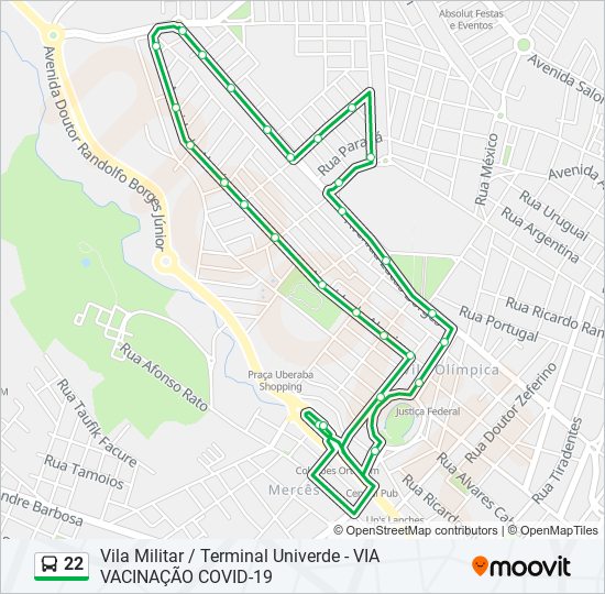 Mapa da linha 22 de ônibus