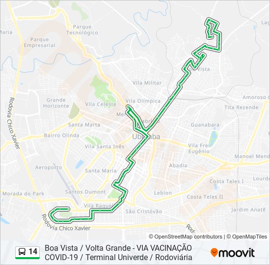 Mapa da linha 14 de ônibus