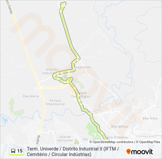 Mapa da linha 15 de ônibus