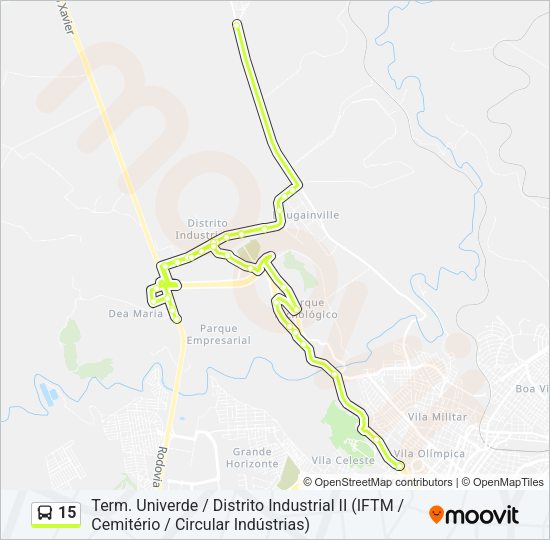 Mapa da linha 15 de ônibus