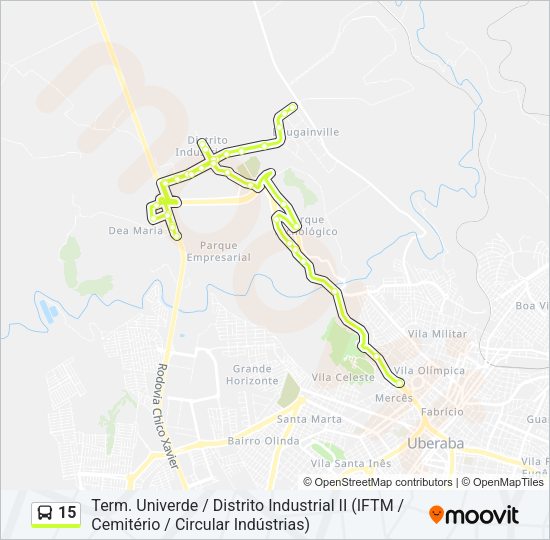 Mapa da linha 15 de ônibus