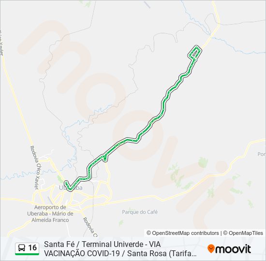 Mapa da linha 16 de ônibus