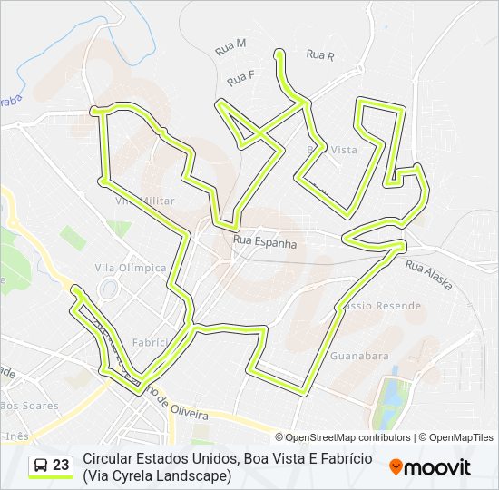 Mapa da linha 23 de ônibus