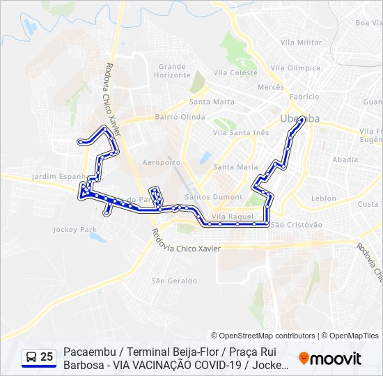 Mapa da linha 25 de ônibus