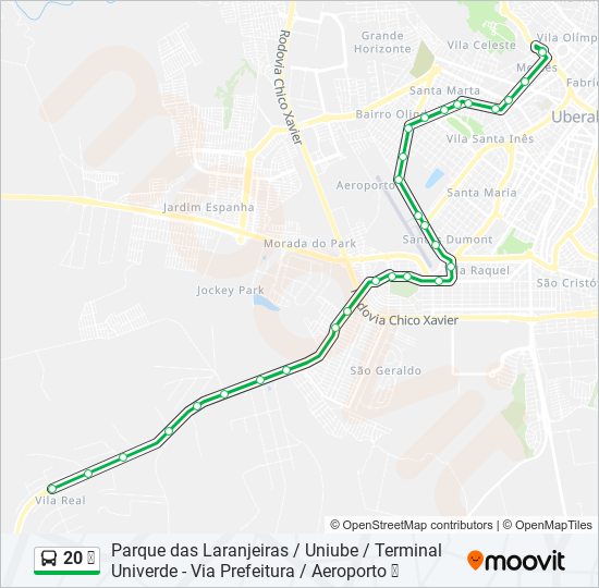 Mapa da linha 20 ✈ de ônibus