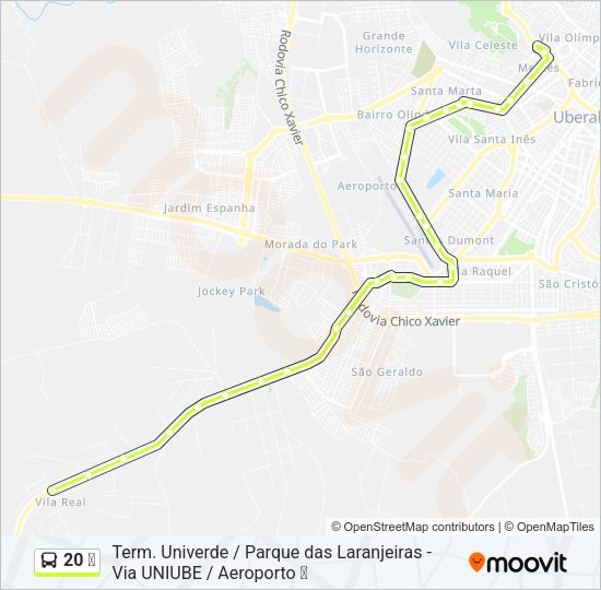 Mapa da linha 20 ✈ de ônibus