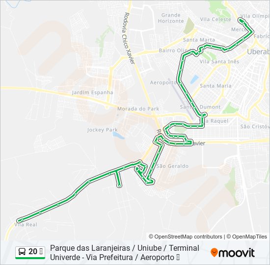 Mapa da linha 20 ✈ de ônibus