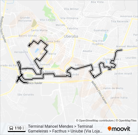 Mapa da linha 110 ✈ de ônibus