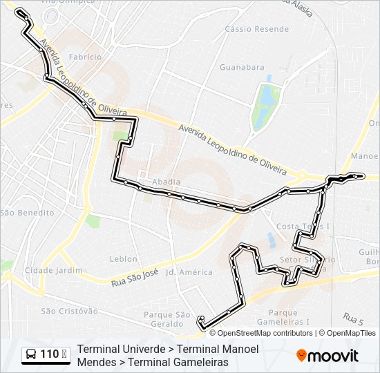 Mapa da linha 110 ✈ de ônibus