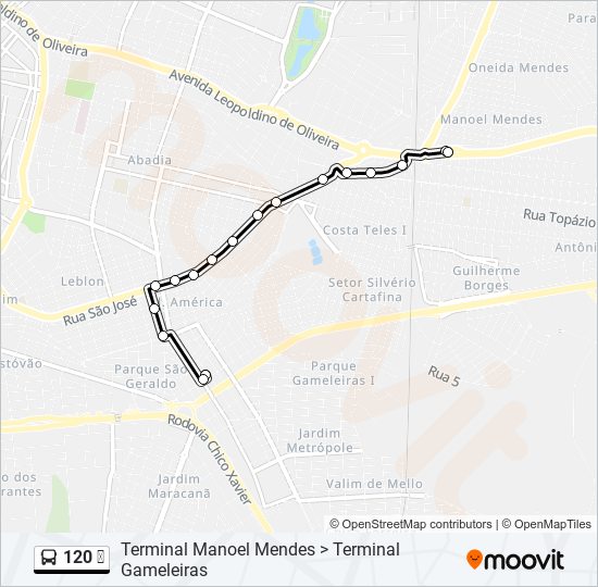 Mapa da linha 120 ✈ de ônibus